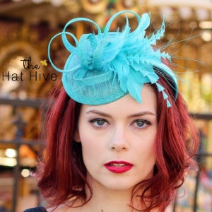 Turquoise Fascinator, Women's Tea Party Hat, Church Hat, Kentucky Derby Hat, Turquoise Hat, Tea Party Hat, wedding hat