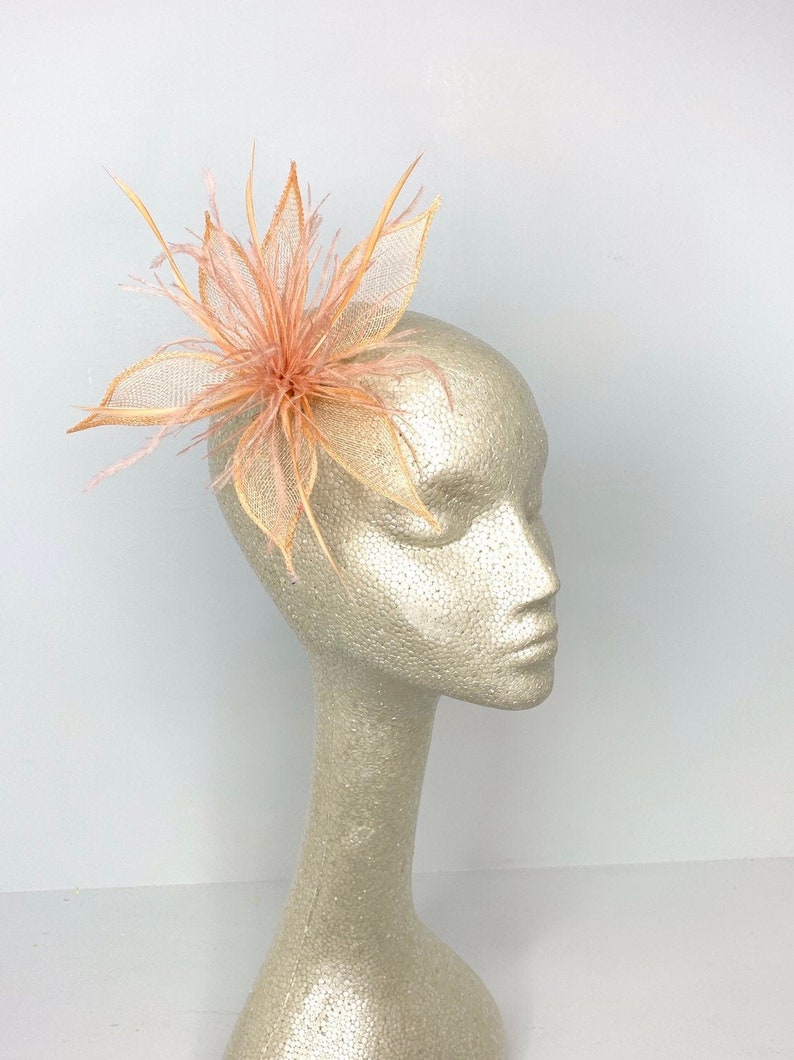 Peach Fascinator, Tea Party Hat, Bridal wedding hat, Derby Hat, Formal Hair Piece, Woman's Hair Clip, British Fancy Hat, image 2
