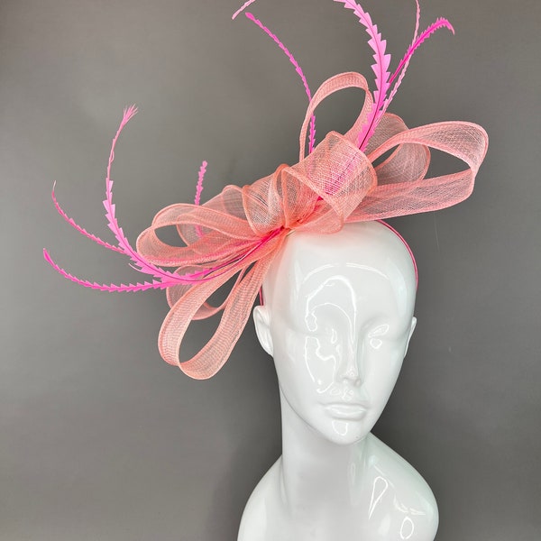 Light Pink Bow Fascinator: Sinamay Headpiece for Tea Party or Wedding
