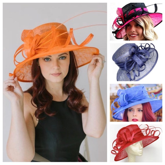Orange Derby Hat, Church Hat, Tea Party Hat, Blue Hat, Formal Hat, Fashion Hat, Church Hat, Derby Hat