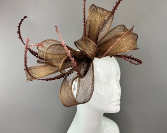 mocha brown Bow fascinator on headband, Kentucky derby hat, high tea fascinator, fascinator, green fascinator