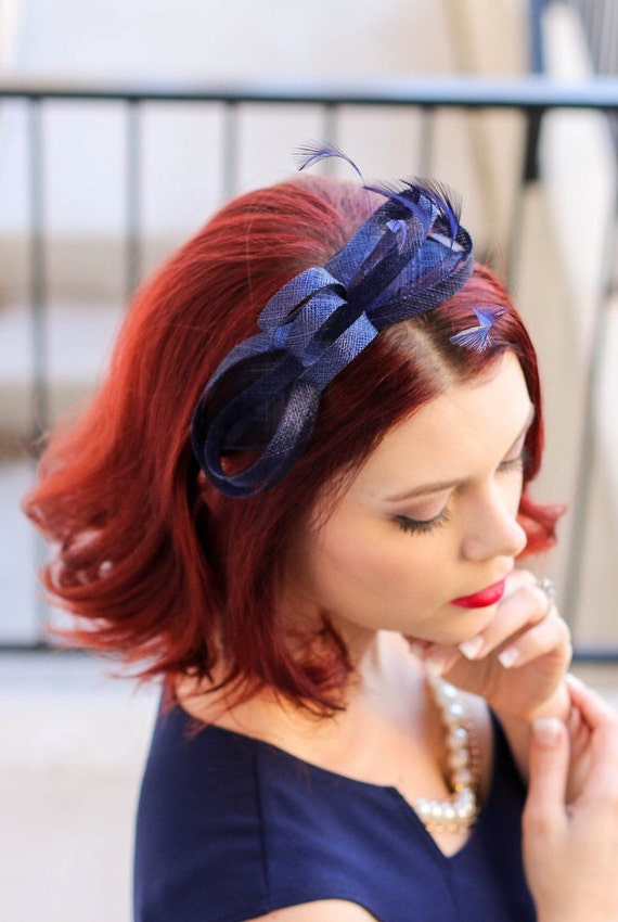 Navy Blue Fascinator Womens Tea Party 