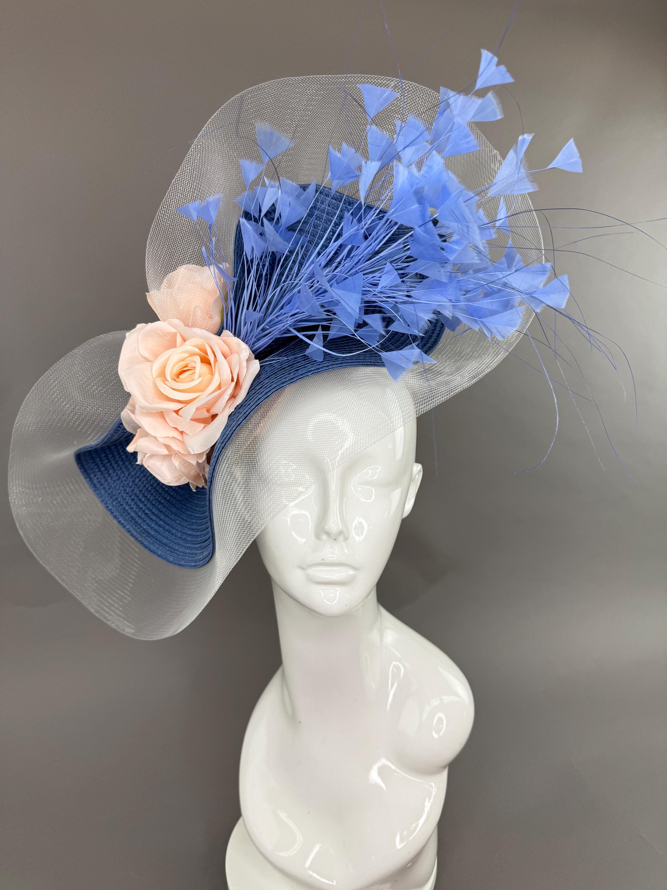 Beloved Millinery Fabulous Feathers Navy Fascinator Tea Races Church Brunch American Trends Fascinators for Women, Derby Tea Party  main image 4