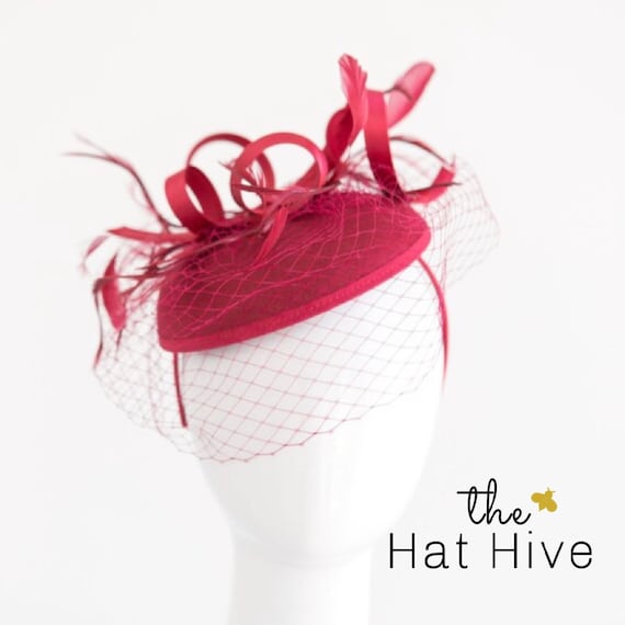 Vintage Red Pillbox Formal Bridal Hat with Mesh Derby Church 1980 main image 4
