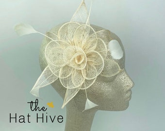IvoryFascinator, Tea Party Hat, Bridal wedding hat, Derby Hat, Formal Hair Piece, Woman's Hair Clip, British Fancy Hat,