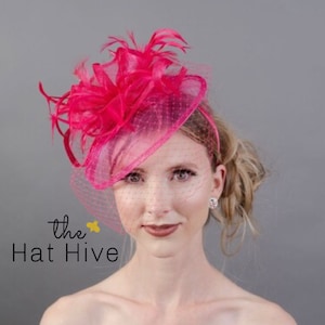 Fuchsia Pink Fascinator, Women's Tea Party Hat, Church Hat, Kentucky Derby Hat, Fancy Hat, Pink Hat, Tea Party Hat, wedding hat