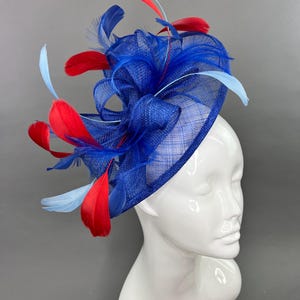 Blue and red Fascinator Hat for Women Tea Party hat Kentucky Derby Races fascinator for cocktail party hat formal event headpiece patriotic