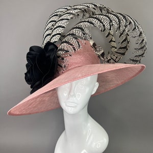 Blush Pink Hat with lady Amherst Feathers, Kentucky Derby Hat, Kentucky Derby Women's Fashion, Women’s Tea Party Hat, Church Hat, Derby Hat