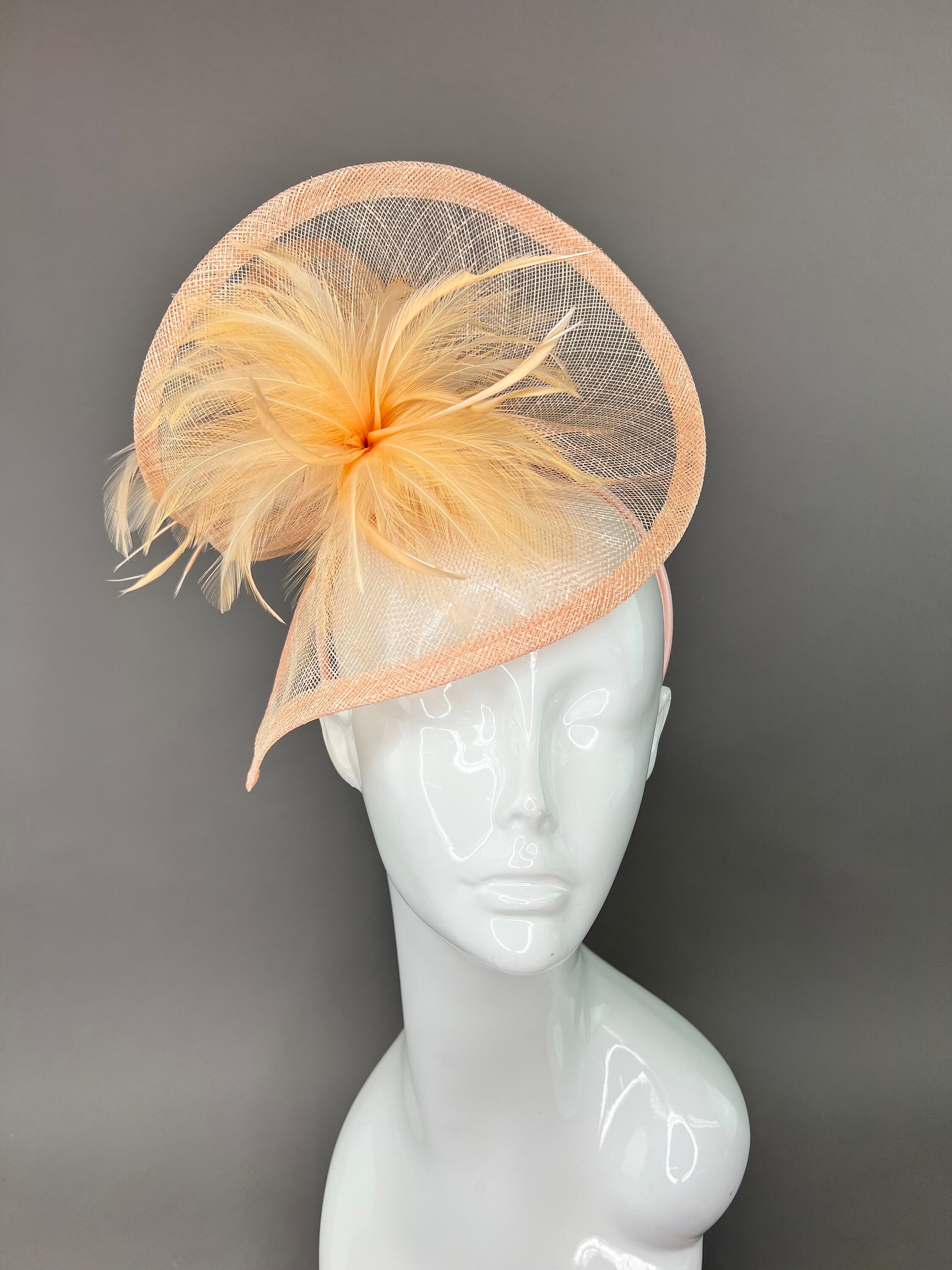 Peach Fascinator on Headband Peach Kentucky Derby Hat  display picture 1