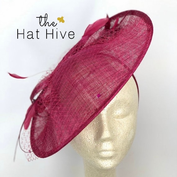 Burgundy Large Roundfascinator Hat for Wedding Guest Hat  display picture 2