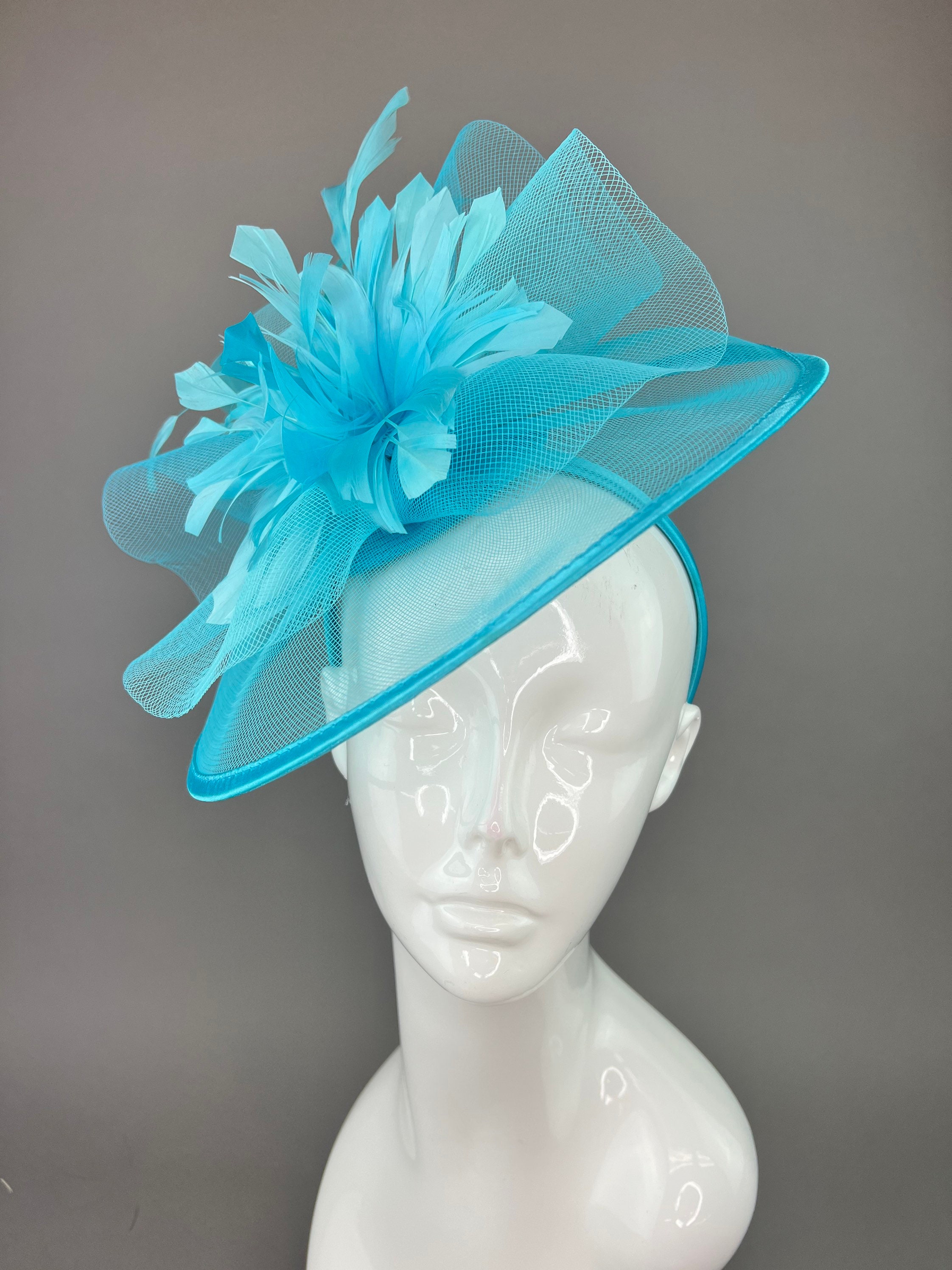 Turquoise KENTUCKY DERBY or CHURCH SERVICE HAT. BOW AND RHINESTONES. M23157S (Blue/Lilac/Lavender/Yellow)Kentucky Derby hat  main image 2