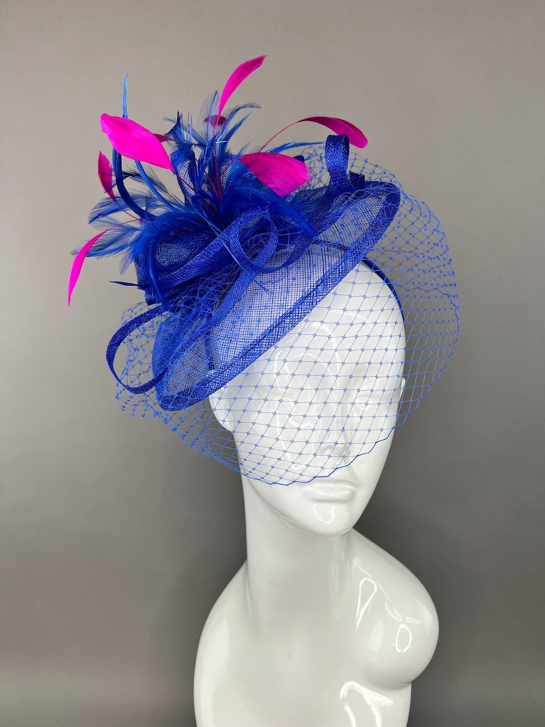Royal Blue and Fuchsia Pink Fascinator With Veil Tea Party Hat Kentucky ...