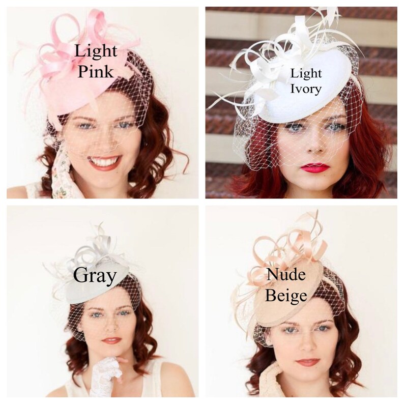 light ivory Fascinator on headband with Veil, Women's Tea Party Hat, Church Hat, Derby Hat, Fancy Hat, wedding hat, British Hat image 7