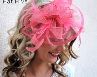 The Kenni Bubble Gum Pink Fascinator, Women's Tea Party Hat, Church Hat, Derby Hat, Fancy Hat, Pink Hat, Tea Party Hat, wedding hat