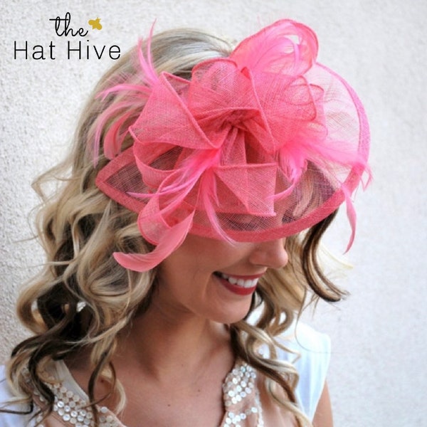 The Kenni Bubble Gum Pink Fascinator, Women's Tea Party Hat, Church Hat, Derby Hat, Fancy Hat, Pink Hat, Tea Party Hat, wedding hat