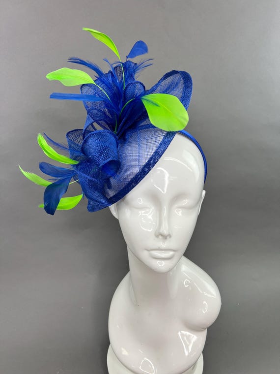 Royal Blue and Green Fascinator Hat for Women Tea Party Hat  display picture 3