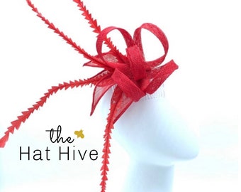 Red Fascinator, Womens Tea Party Hat, Church Hat, Derby Hat, Fancy Hat, Bachelorette Hat, Tea Party Hat, wedding hat