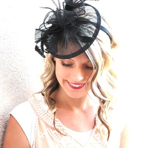 Black Fascinator on headband, Style:The Kenni Tea Party Hat, Derby Hat, Church Hat, Kentucky Derby, Fancy Hat, Tea Party Hat, wedding hat image 3