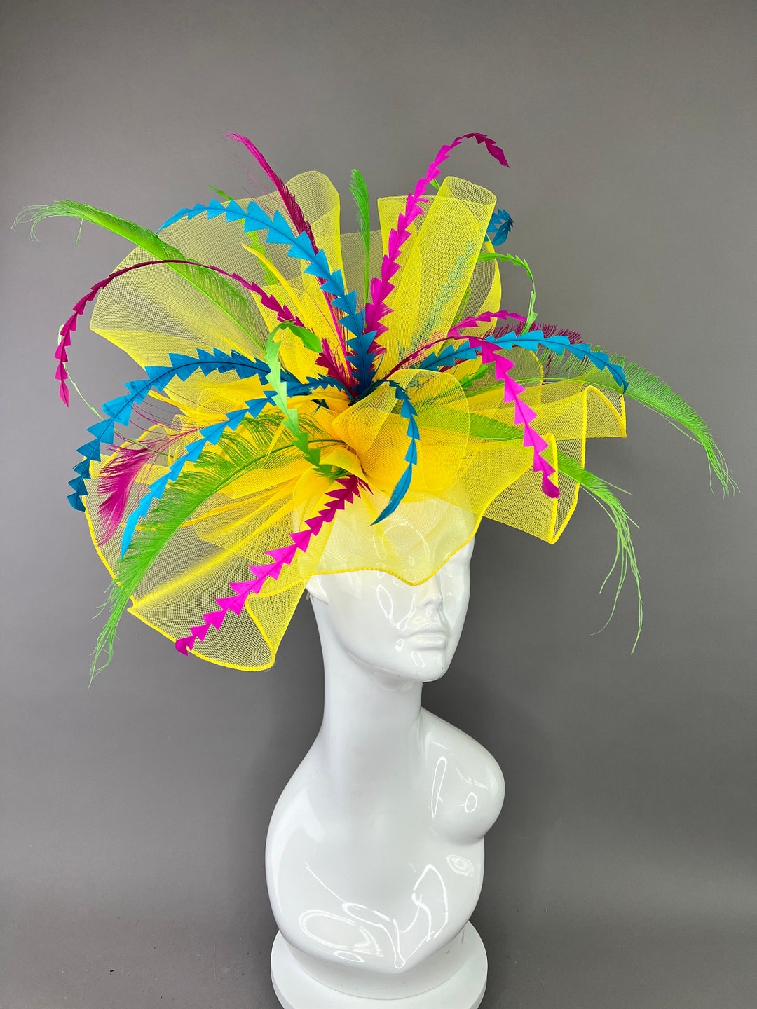 Vibrant Yellow Fascinator Hat Kentucky Derby Oversized Fascinator for ...