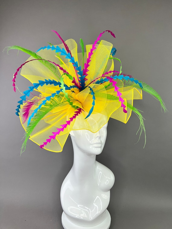 Vibrant Yellow Kentucky Derby Fascinator: Oversized Feather  display picture 1