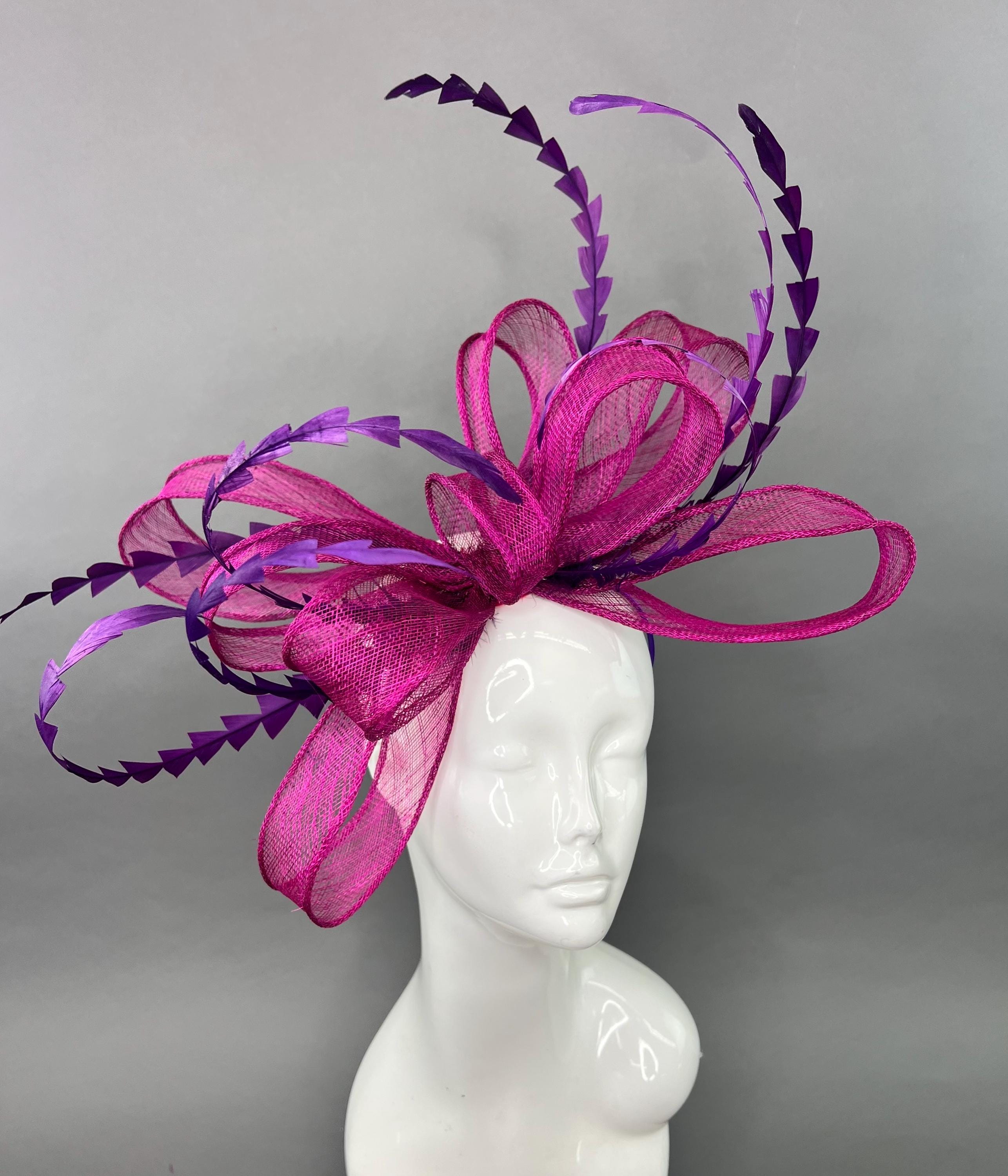 Magenta and Purple Bow Fascinator Which Attaches With Either 