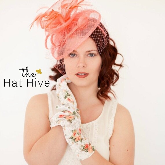 Coral Pink Fascinator on Headband Tea 
