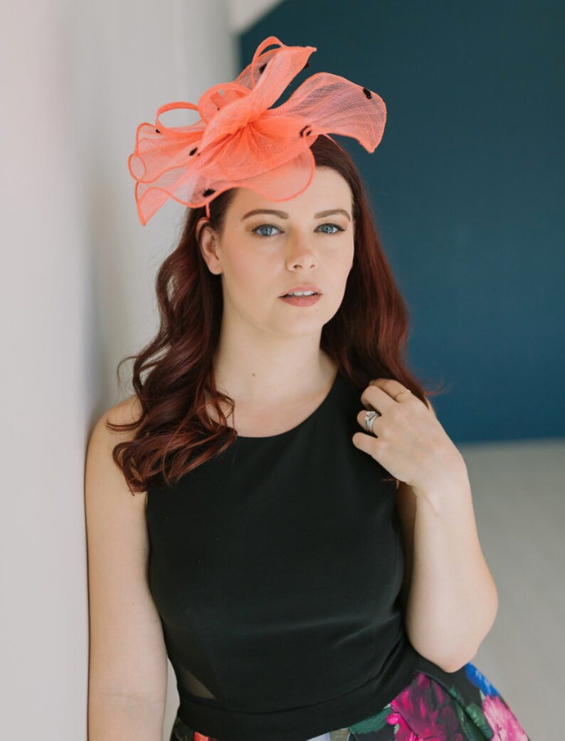Coral Fascinator Tea Party Hat Church Hat Derby Hat Fancy Etsy