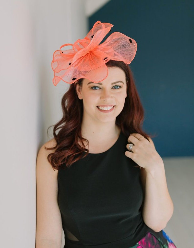 Coral Fascinator Tea Party Hat Church Hat Derby Hat Fancy Etsy