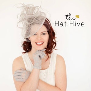 Gray Fascinator Womens Tea Party Hat Church Hat Derby Hat Fancy Hat Silver Hat Tea Party Hat, wedding hat