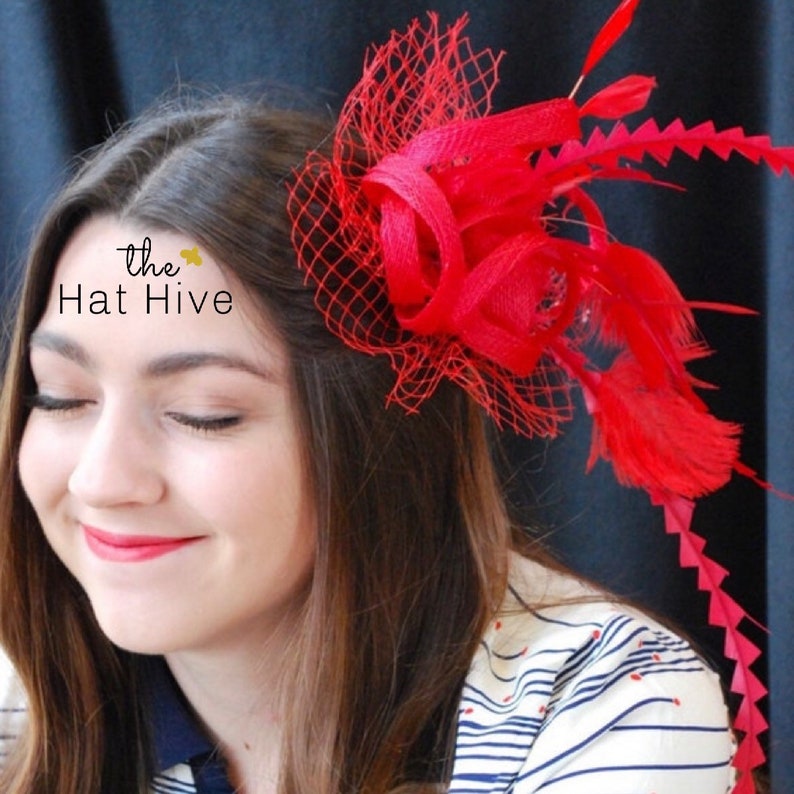 Red Fascinator Tea Party Hat Church Hat Kentucky Derby Hat Etsy