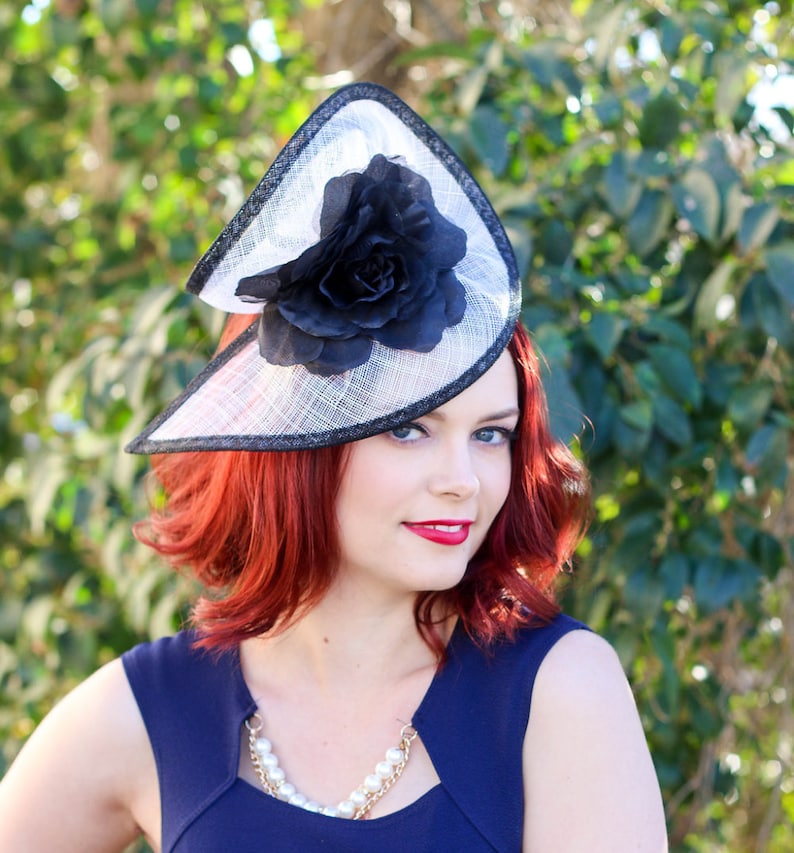 Black and White Fascinator Womens Tea Party Hat Church Hat - Etsy
