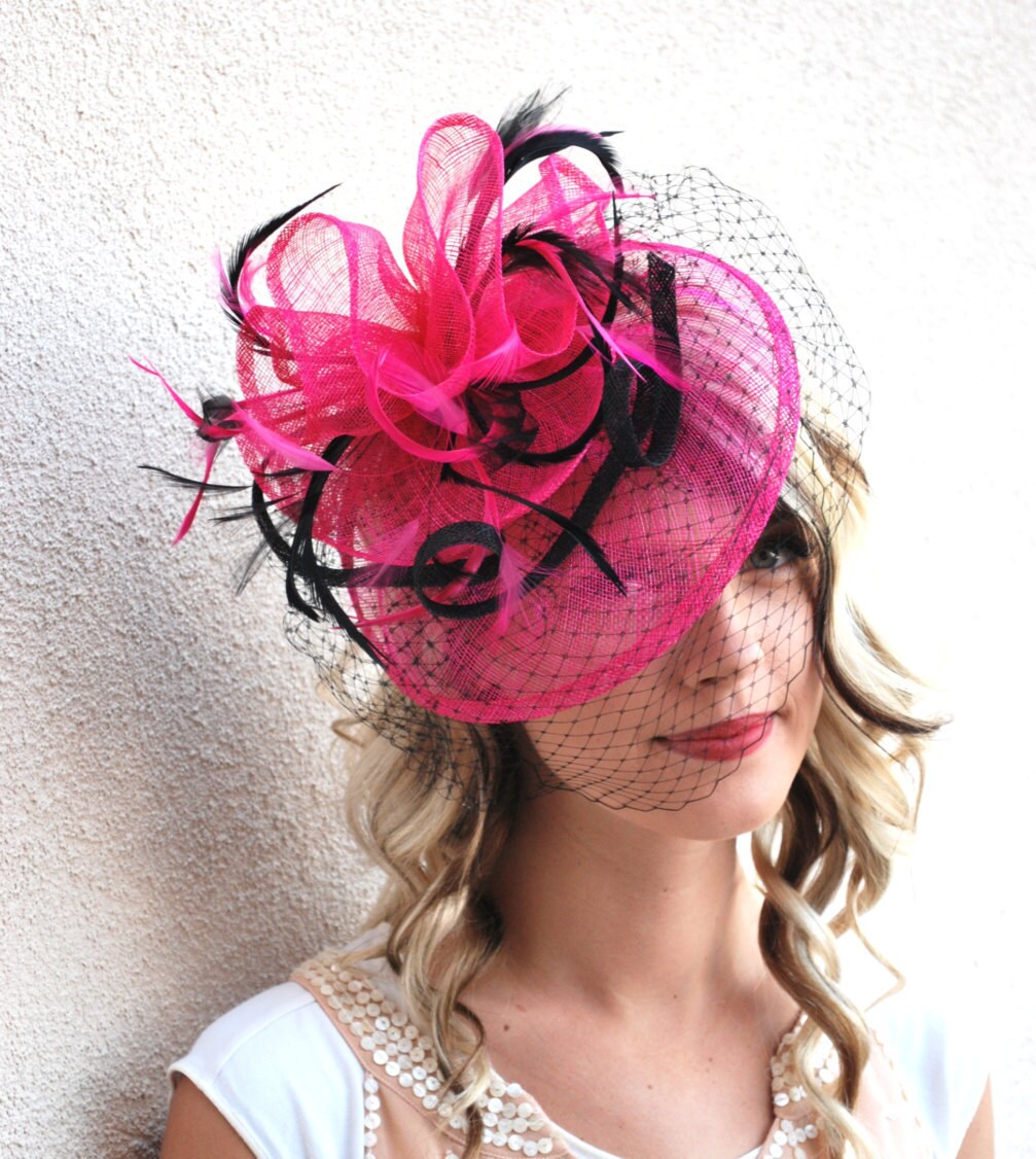 Pink and Black Fascinator With Veil for Women Kentucky Derby Etsy