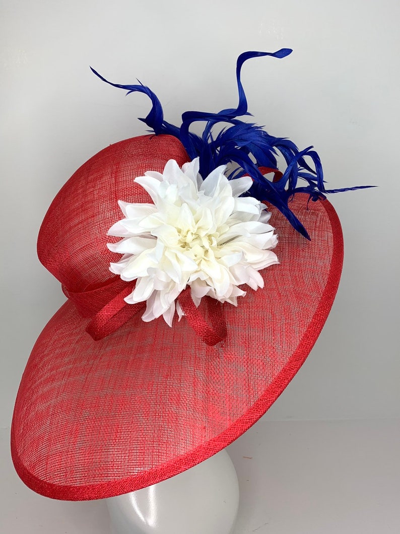 Red White Blue Kentucky Derby Hat, Tea Party Hat, Red Hat, Formal Hat