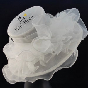 White Ivory  Kentucky Derby Hat Church hat Tea Party Hat White Hat Formal Hat Fashion Hat Church Hat, Wedding Hat, Funeral Hat