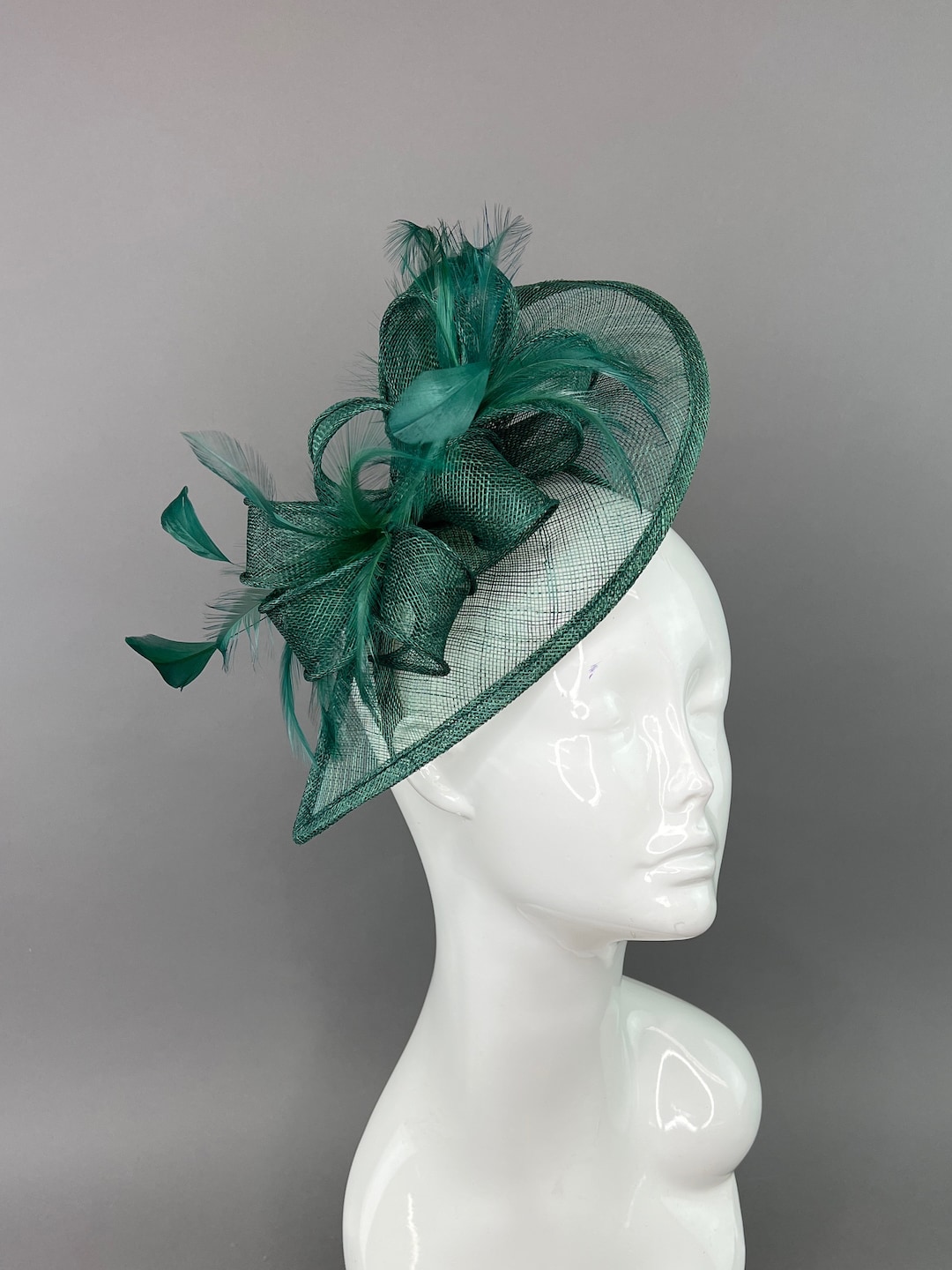 Dark Emerald Green Fascinator on Headband, Kentucky Derby Hay, Women's