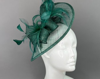 dark Emerald Green Fascinator on headband, Kentucky Derby Hay, Women's Hat, Tea Party Hat, Church Hat, Fancy Hat, Green Hat,