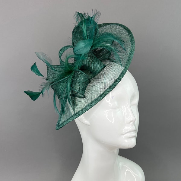 dark Emerald Green Fascinator on headband, Kentucky Derby Hay, Women's Hat, Tea Party Hat, Church Hat, Fancy Hat, Green Hat,