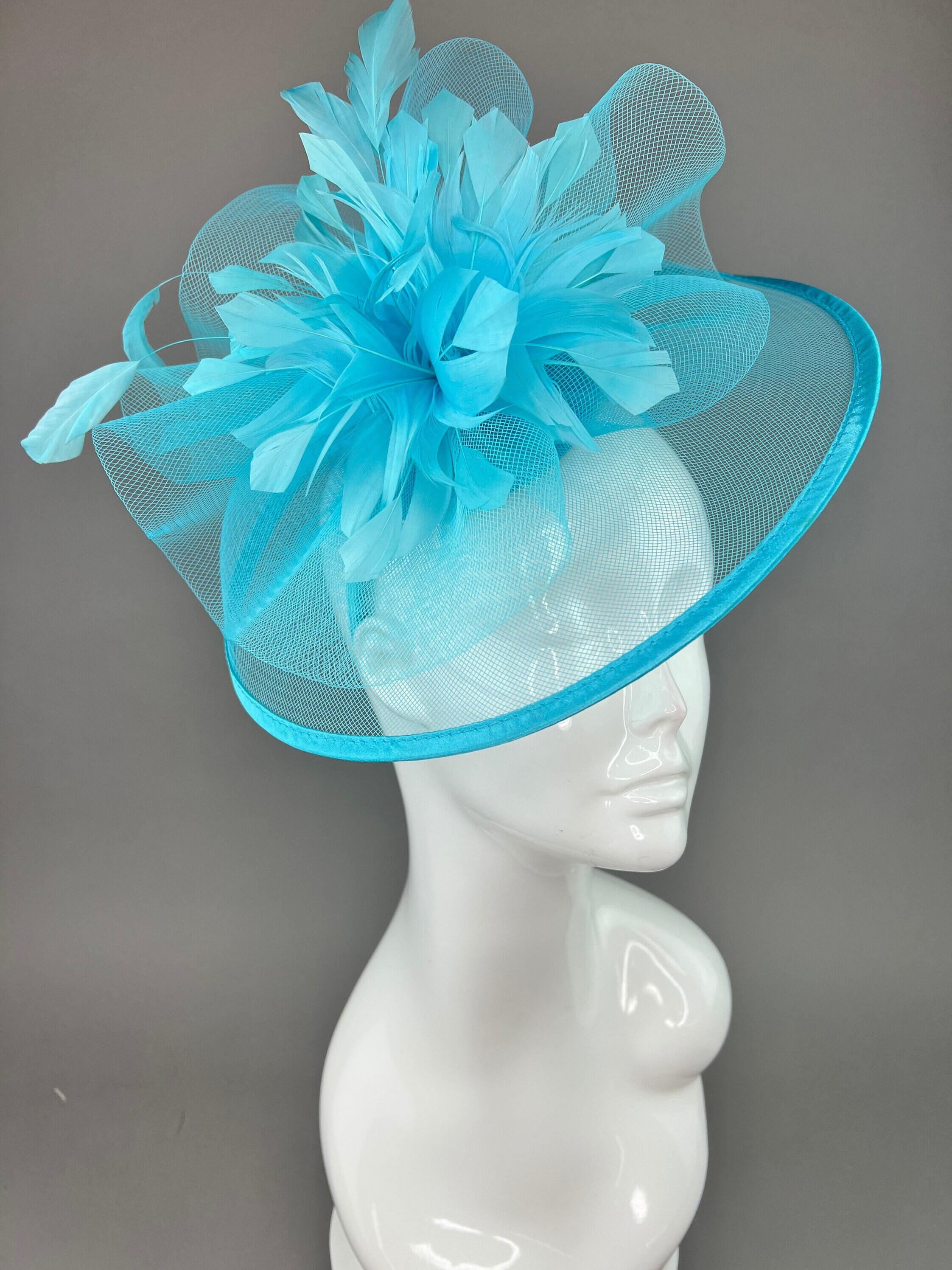 Turquoise Fascinator Kentucky Derby Day Hat for Tea Party 