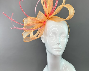 Peach Bow fascinator on headband, Kentucky derby hat, high tea fascinator, peach fascinator, peachy pink fascinator
