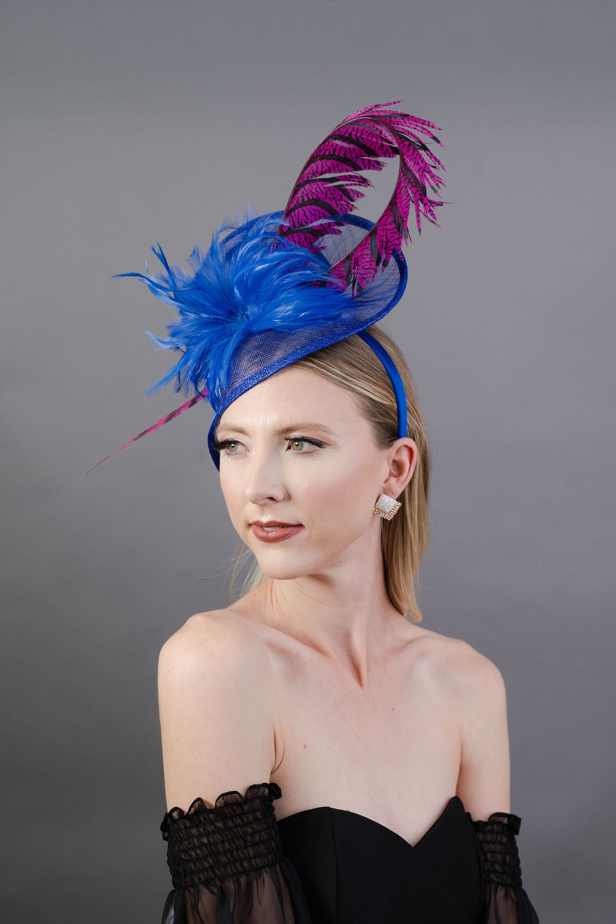 Royal Blue & Pink Tall Fascinator Womens Tea Party Hat Derby Theme ...