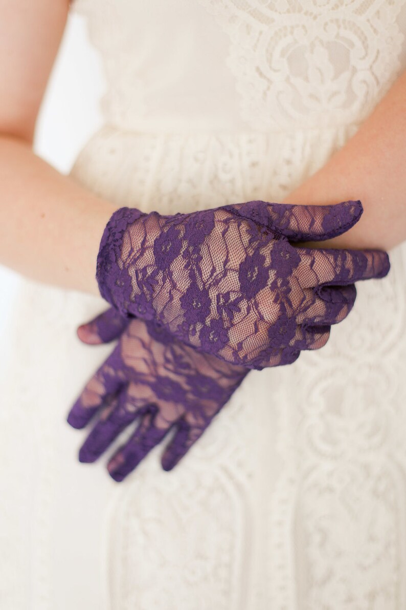 Purple Lace Gloves Wedding Gloves Tea Party Gloves Lace Etsy