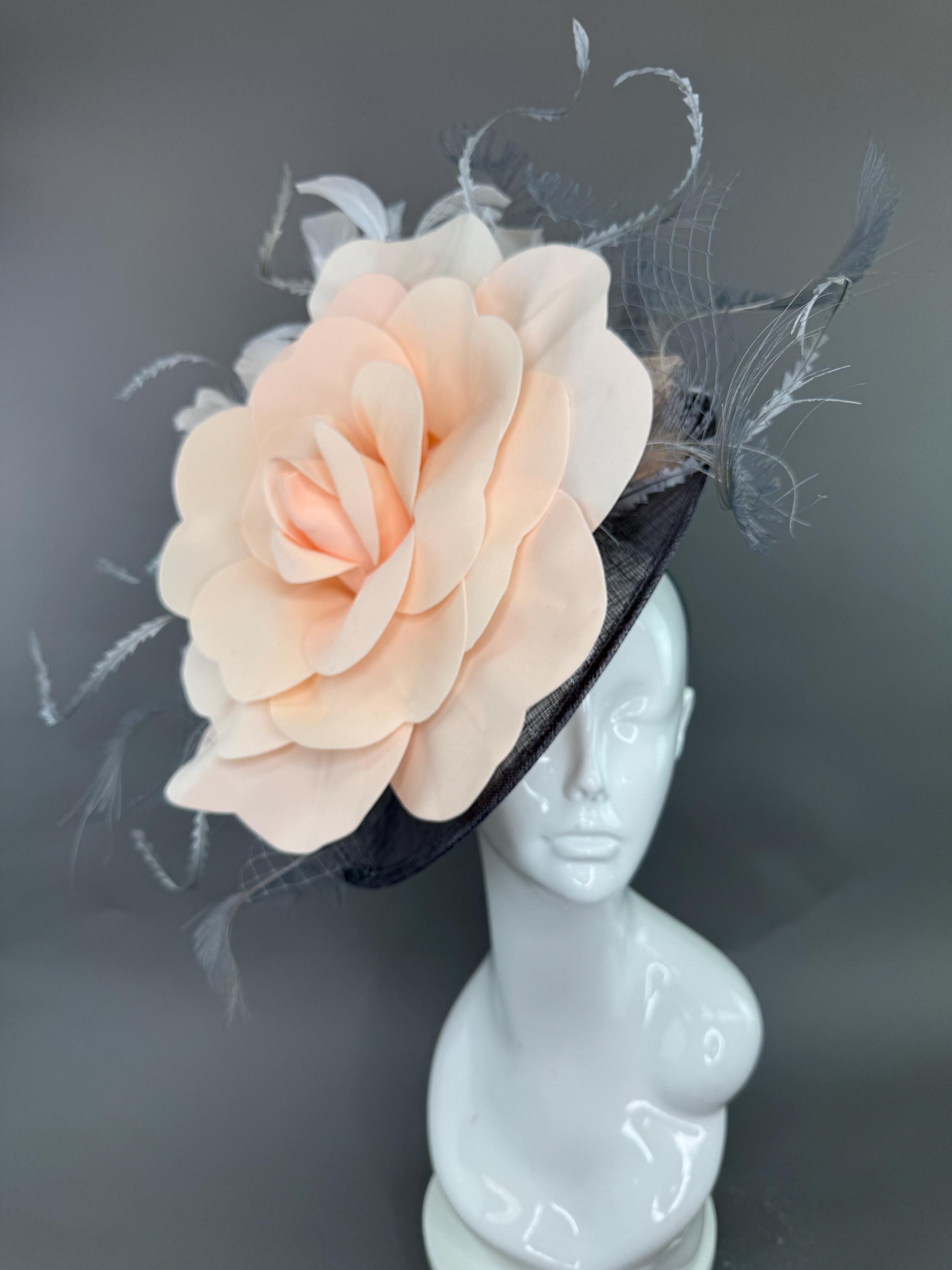 Floral Feather Fascinator Headband in White with Pastel Blue & Peach Blooms Pink and Blue Pastel Fascinator - Etsy main image 4