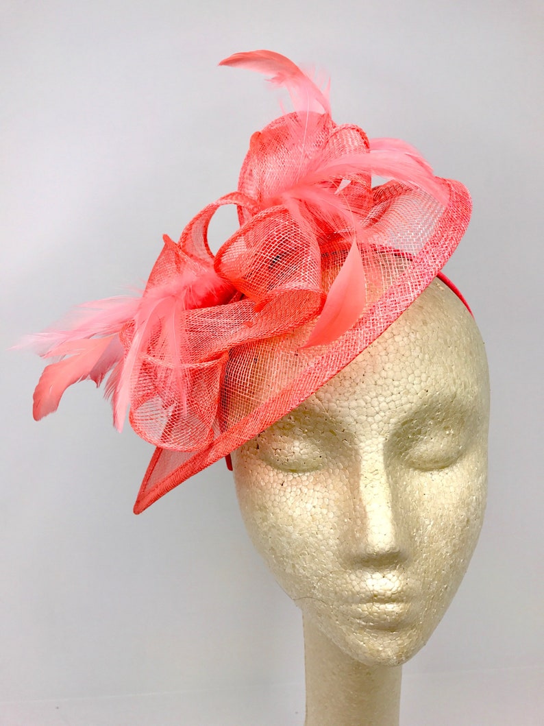 Coral Pink Fascinator Tea Party Hat Church Hat Derby Hat Etsy