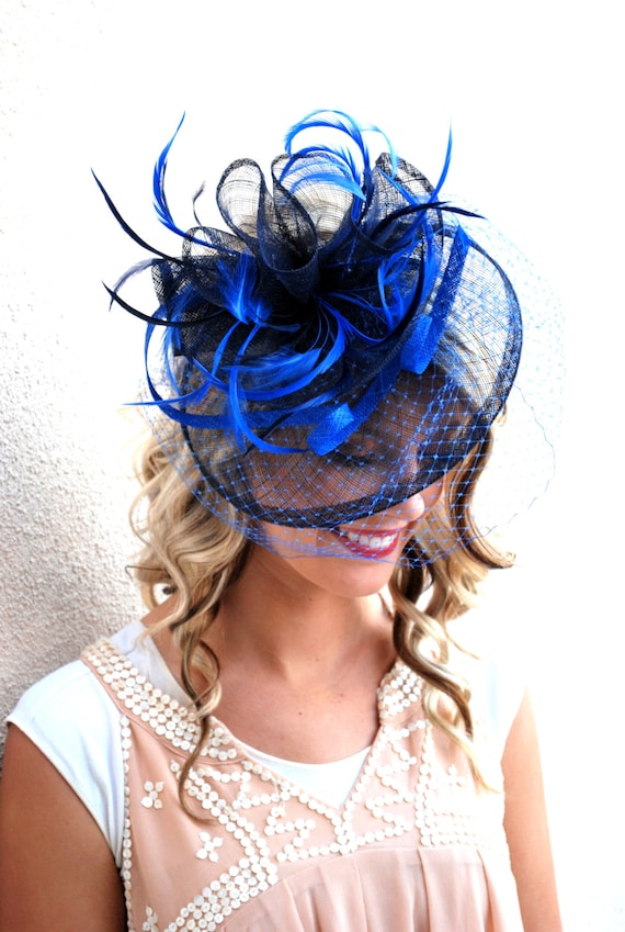 Royal Blue & Navy Fascinator, Womens Tea Party Hat, Hat With 