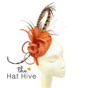 Burnt Orange Fascinator Tea Party Hat Church Hat Kentucky Derby Hat Fancy Hat Wedding Hat Fascinator womens hat on headband formal event