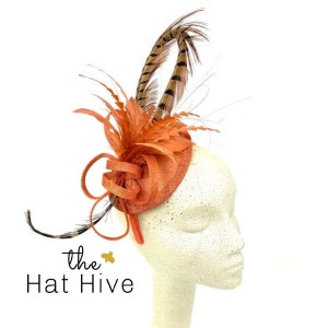 Burnt Orange Fascinator, Tea Party Hat, Church Hat, Kentucky Derby Hat, Fancy Hat, British, Wedding Hat, Fascinator, women's hat