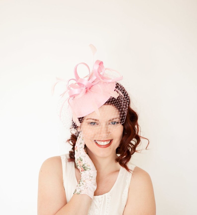Fascinator Light Pink Fascinator With Veil Womens Tea Party Etsy
