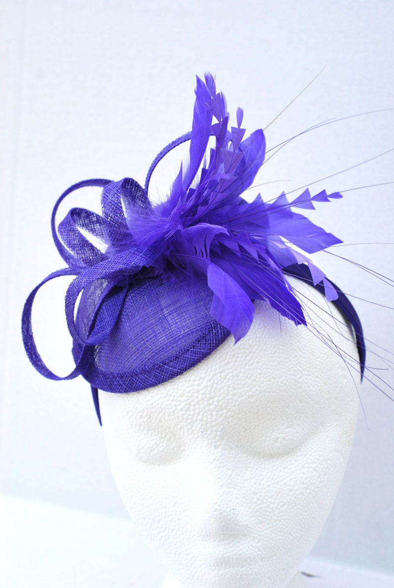Royal Purple Fascinator, Tea Party Hat, Church Hat, Kentucky Derby Hat, Fancy Hat, British Hat, Wedding Hat Plum Purple Fascinator image 4