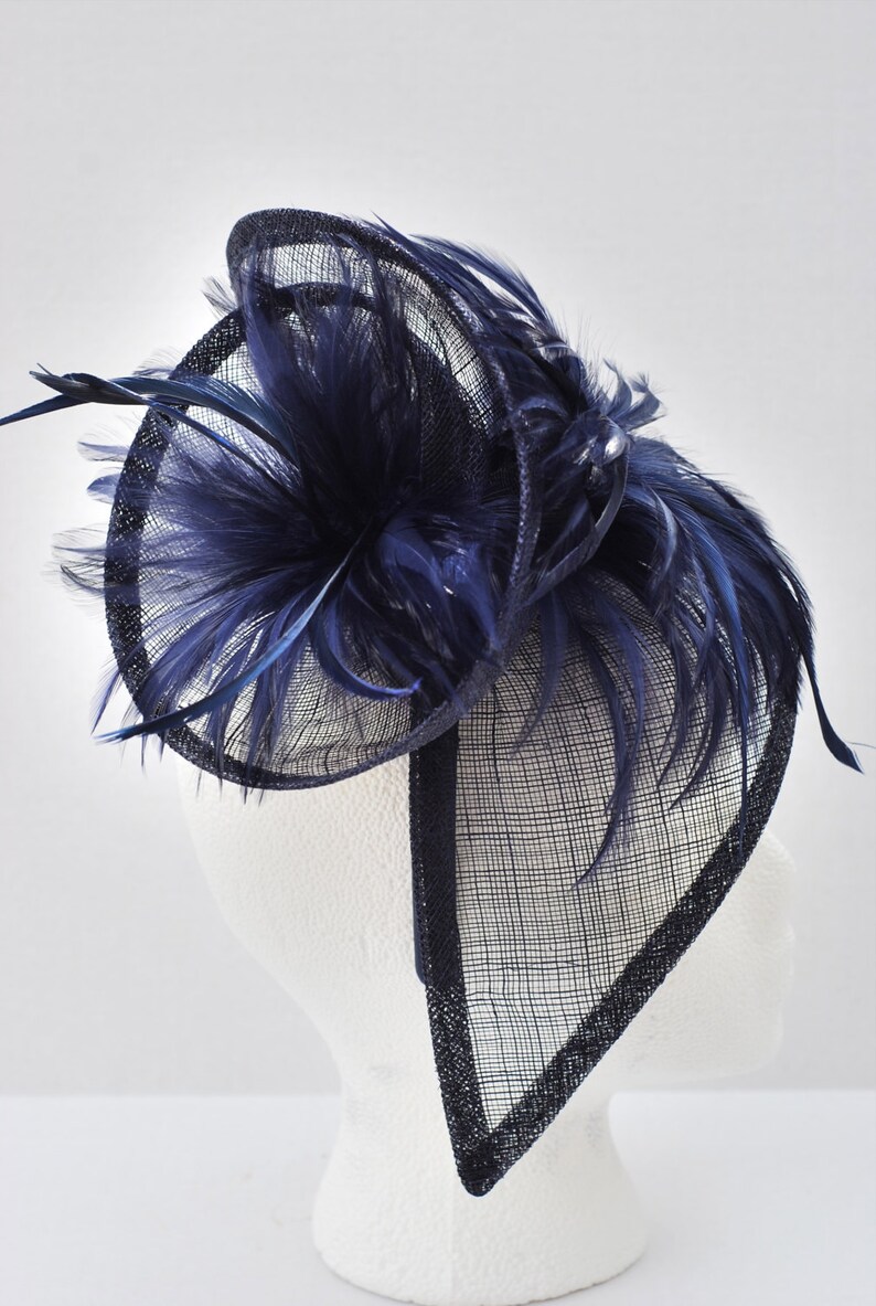 Wedding Hat Womens Tea Party Hat Church Fascinator English Hat, Kentucky Derby Hat Navy Blue Fascinator Derby Hat Church Hat