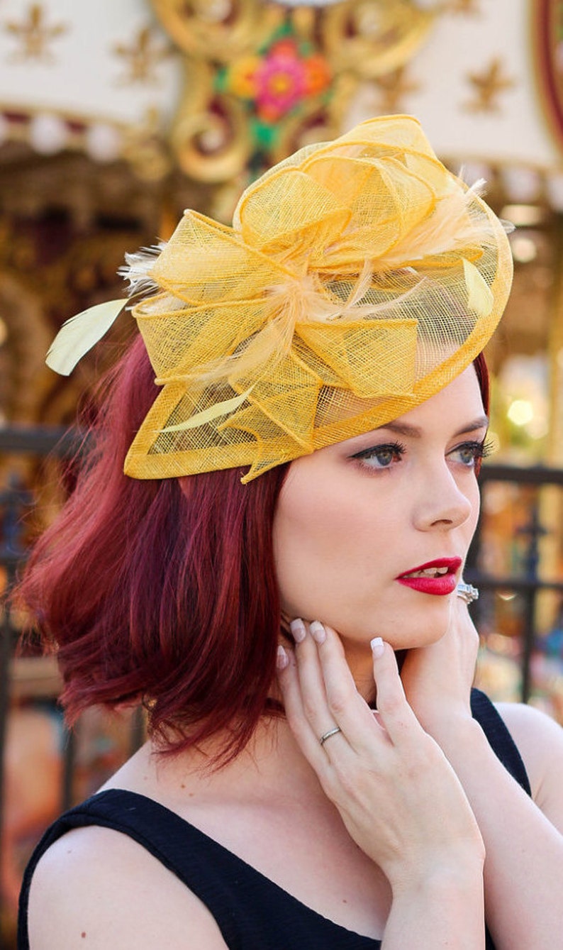 Yellow Fascinator Womens Tea Party Hat Church Hat Derby Etsy